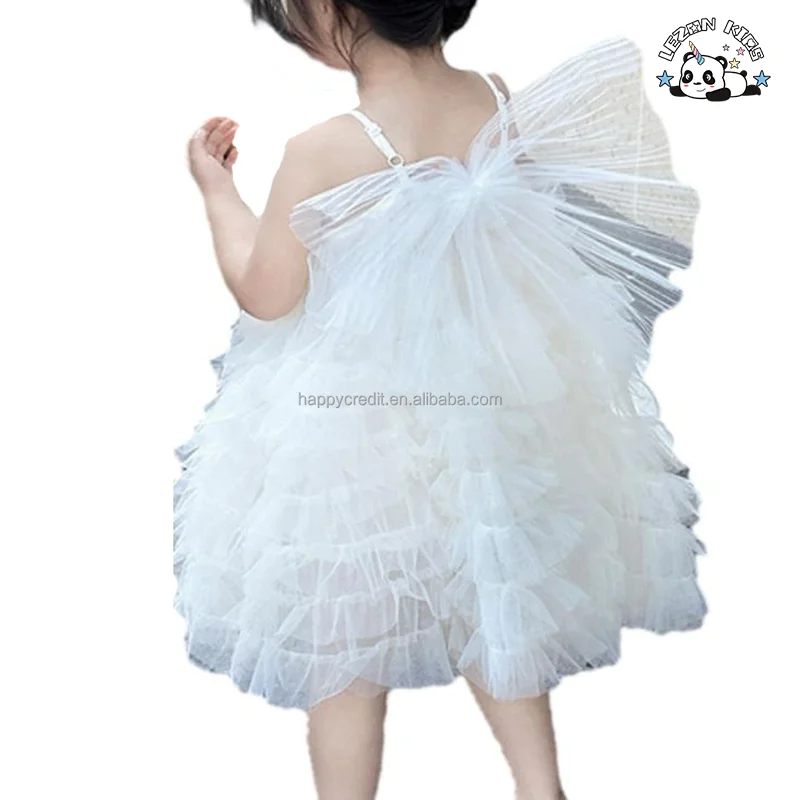 LEZONKIDS - Wholesale White Butterfly Kid Tulle Mesh Princess Dress Casual Girls Dresses for Daily Wear